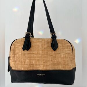Isaac Mizrahi Straw Satchel Purse with Black Leather Straps
